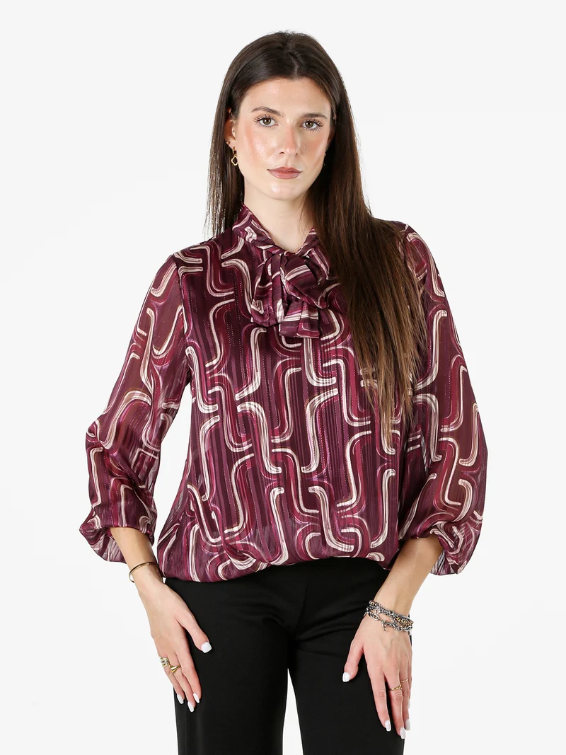 Blusa donna a maniche lunghe velate con lurex - bordeaux