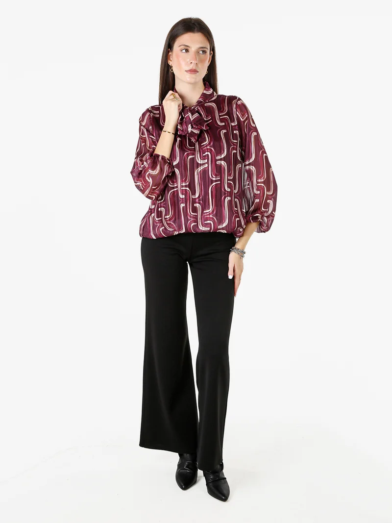 Blusa donna a maniche lunghe velate con lurex - bordeaux