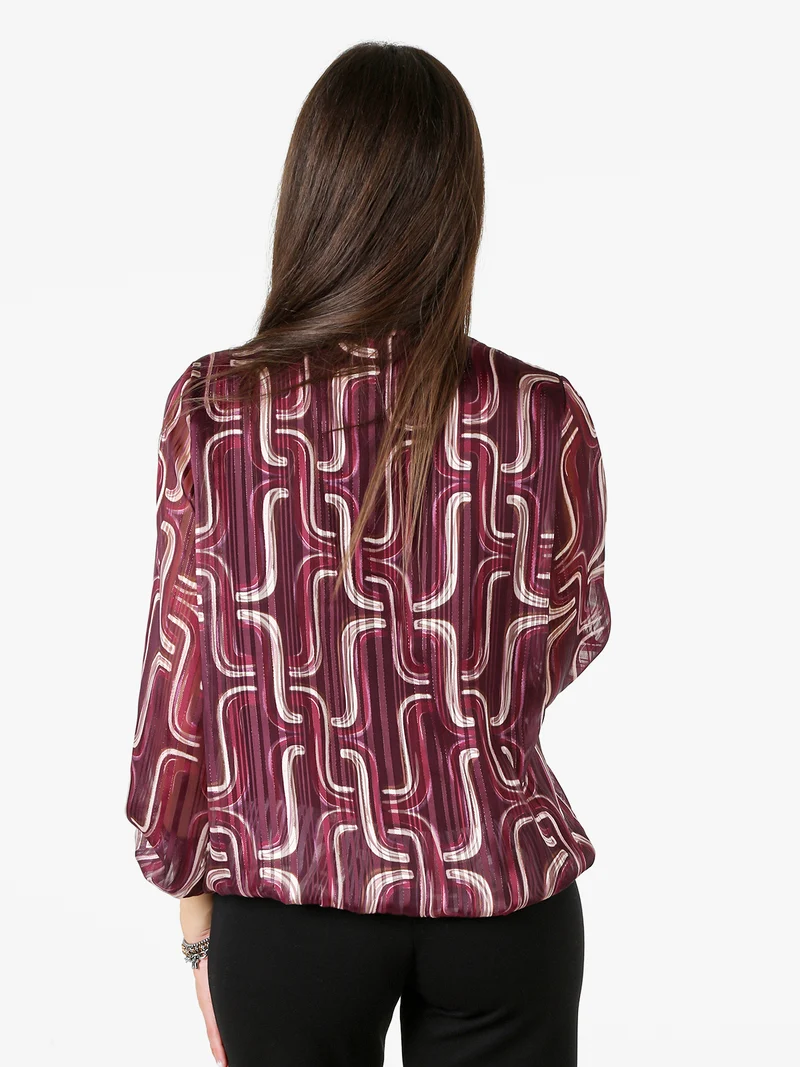 Blusa donna a maniche lunghe velate con lurex - bordeaux