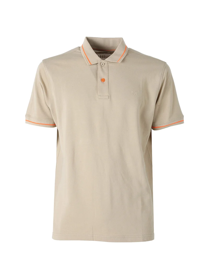 Polo da uomo in cotone a maniche corte con logo davanti e dietro - sabbia