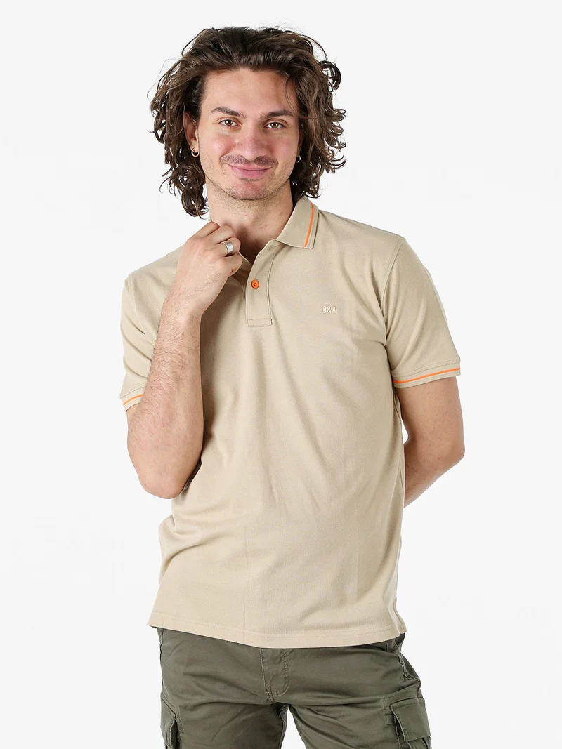 Polo da uomo in cotone a maniche corte con logo davanti e dietro - sabbia