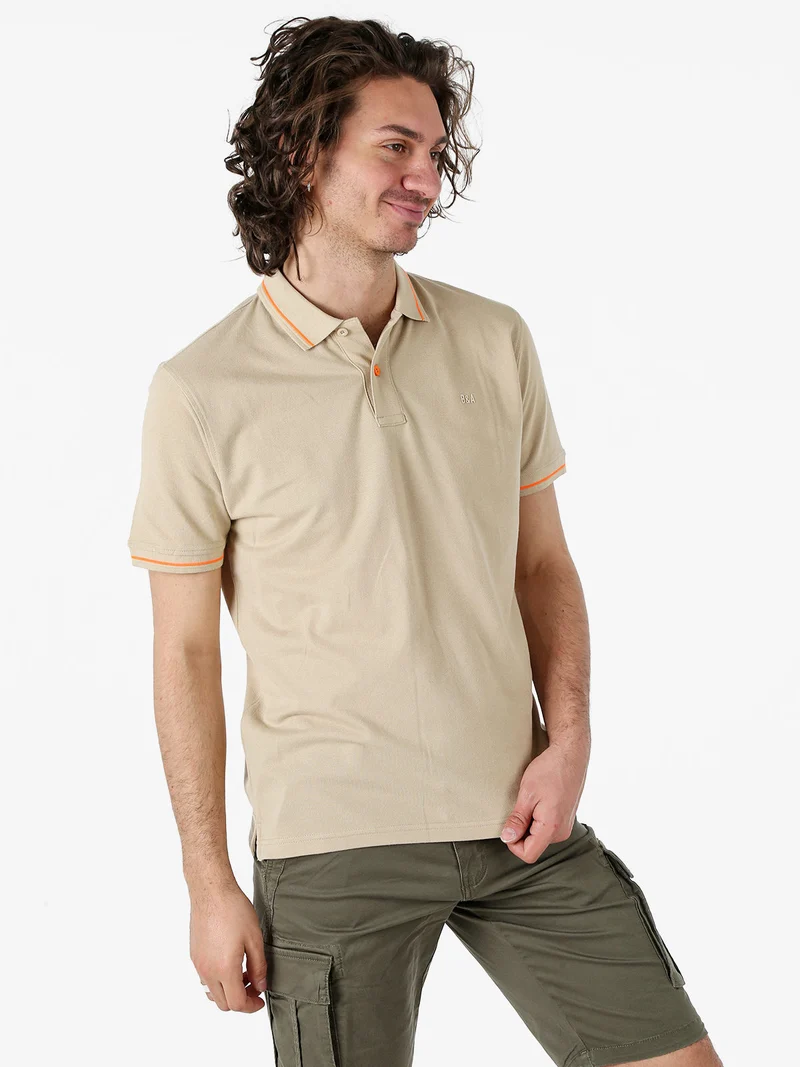 Polo da uomo in cotone a maniche corte con logo davanti e dietro - sabbia
