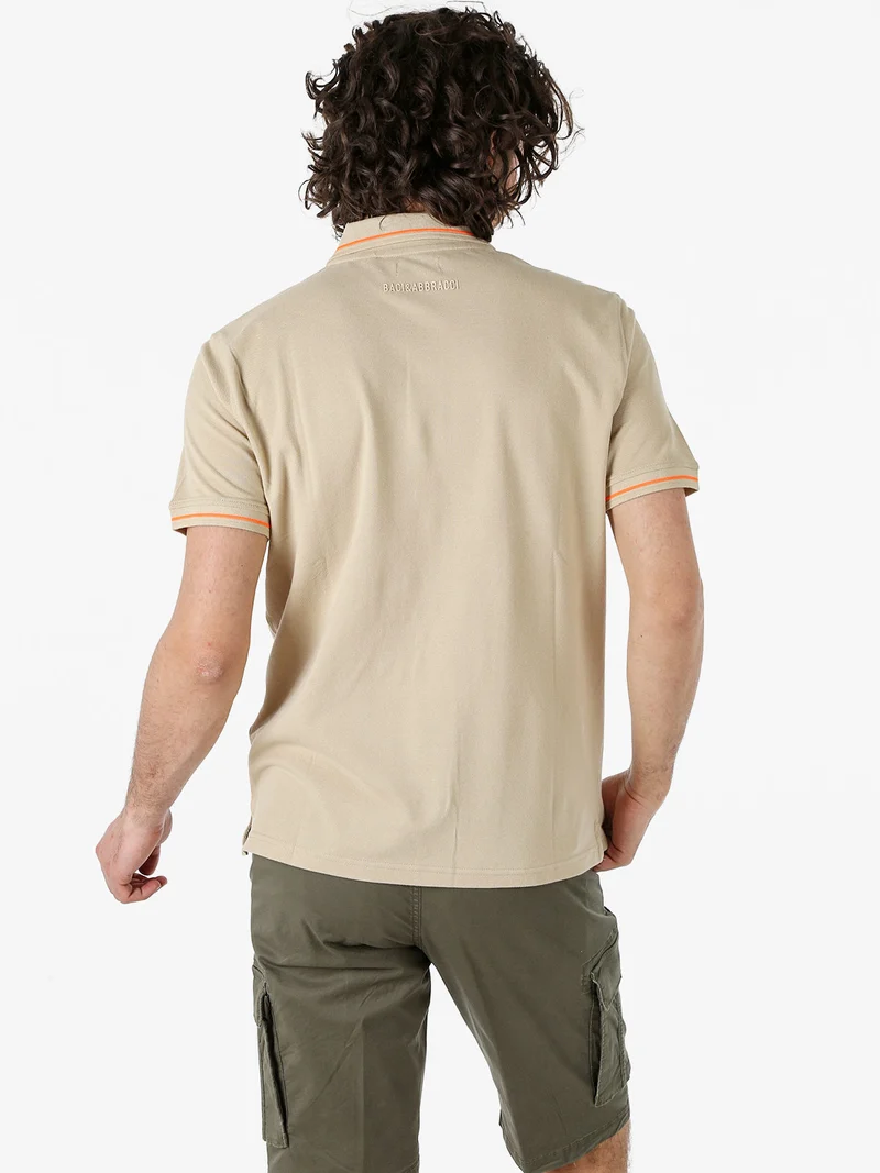 Polo da uomo in cotone a maniche corte con logo davanti e dietro - sabbia