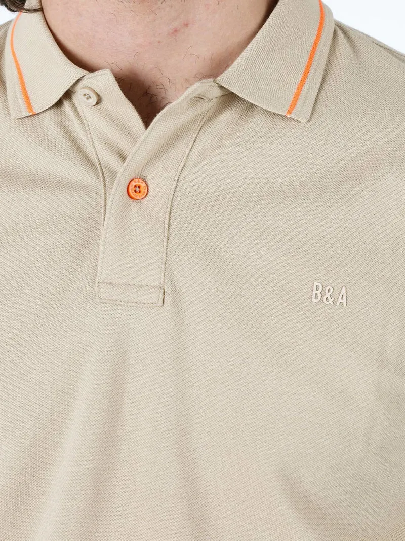 Polo da uomo in cotone a maniche corte con logo davanti e dietro - sabbia