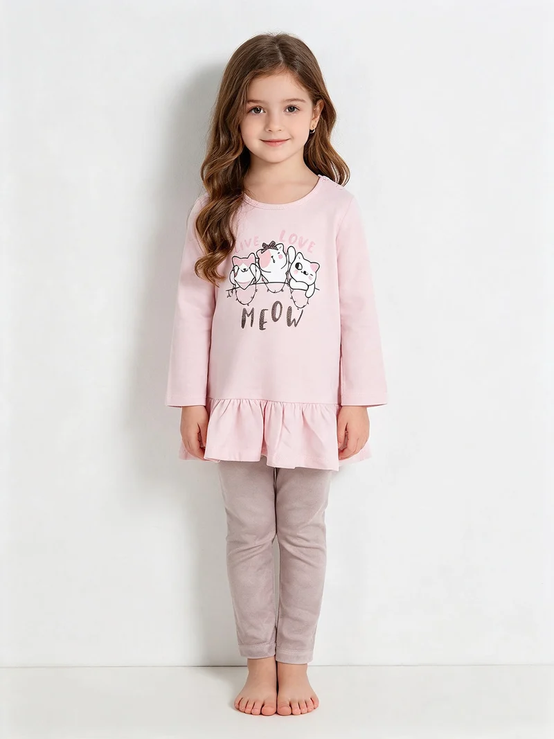 Completo lungo da neonata con maglietta e leggings in ciniglia - rosa