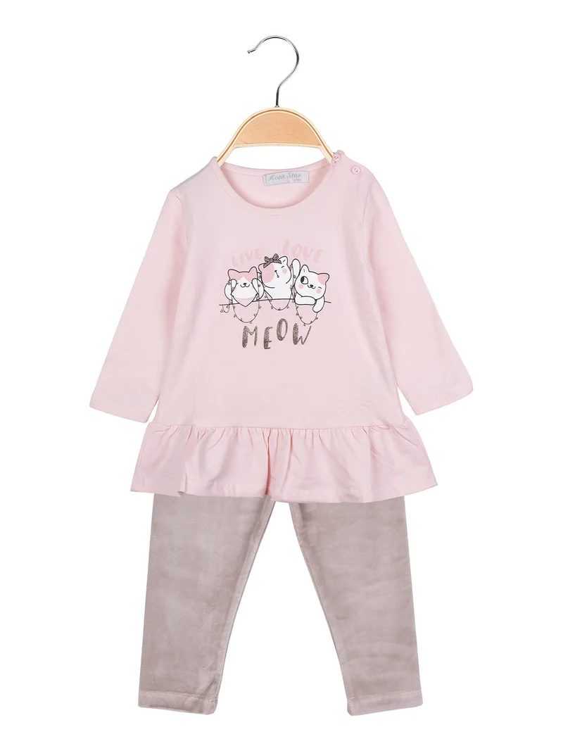 Completo lungo da neonata con maglietta e leggings in ciniglia - rosa