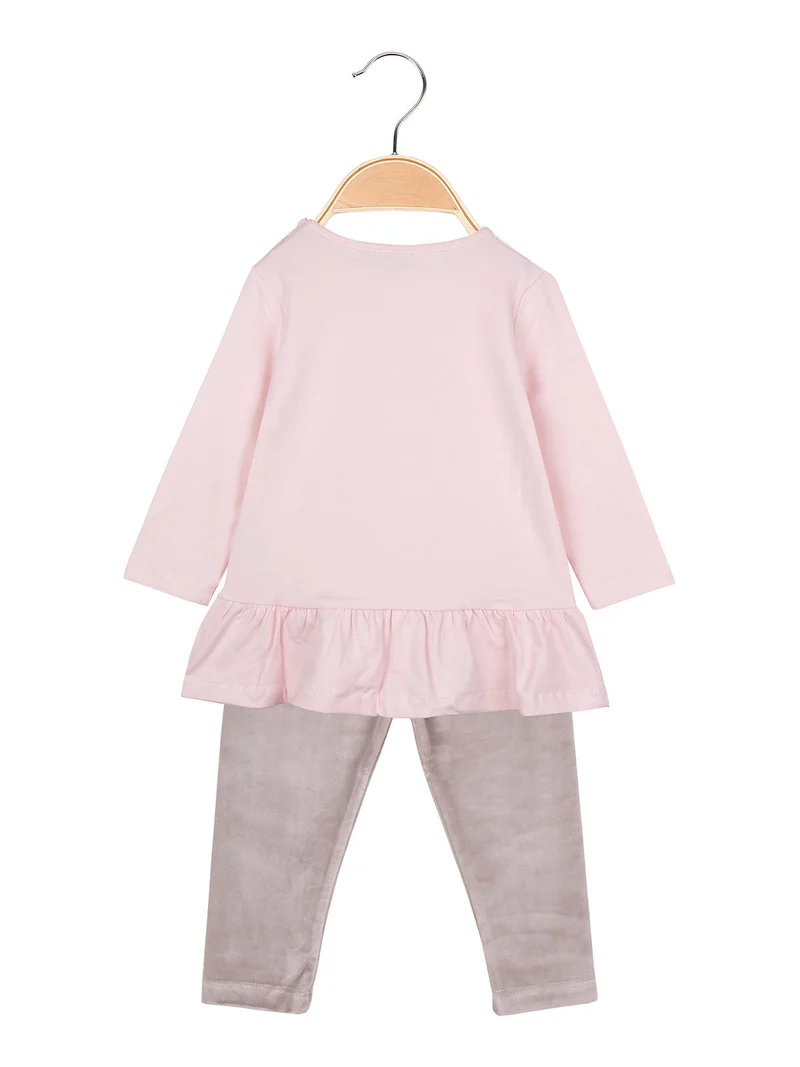 Completo lungo da neonata con maglietta e leggings in ciniglia - rosa