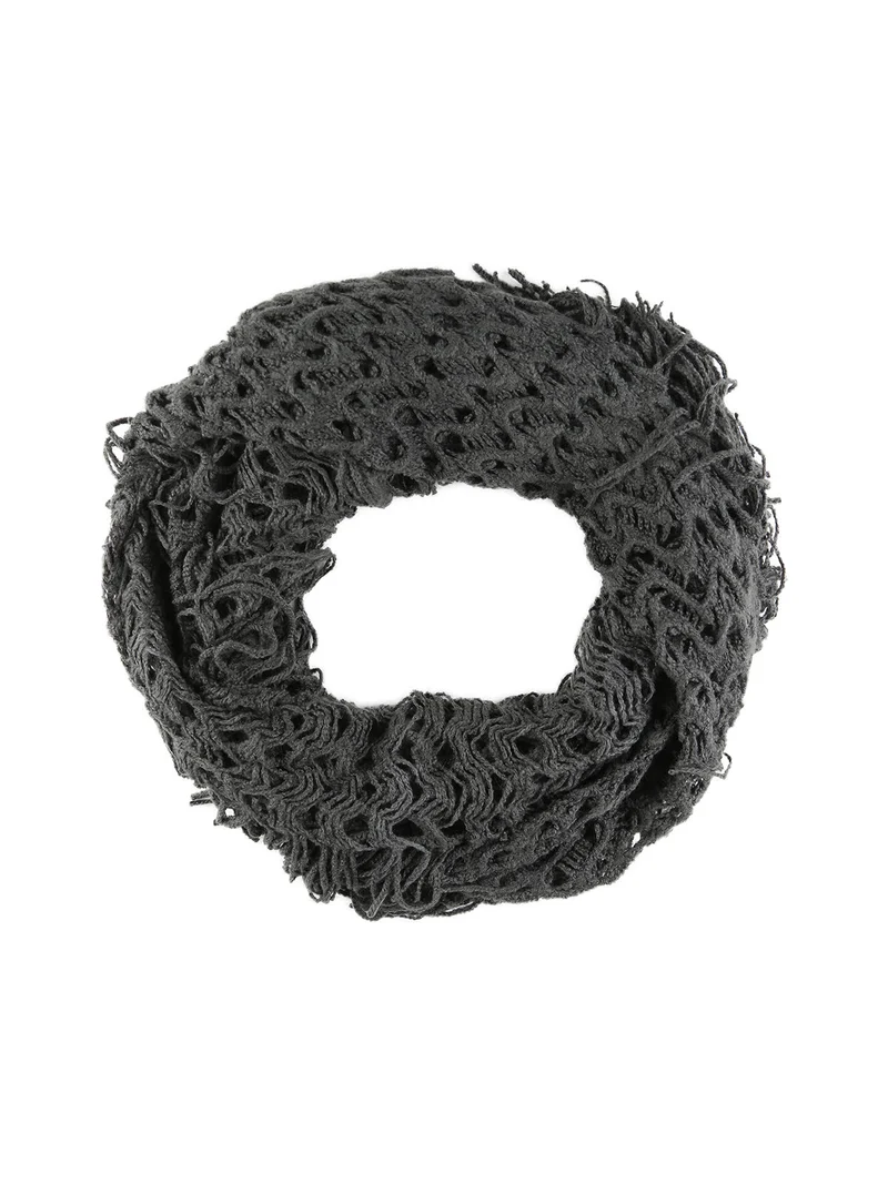 Sciarpa ad anello da donna con frange - grigio