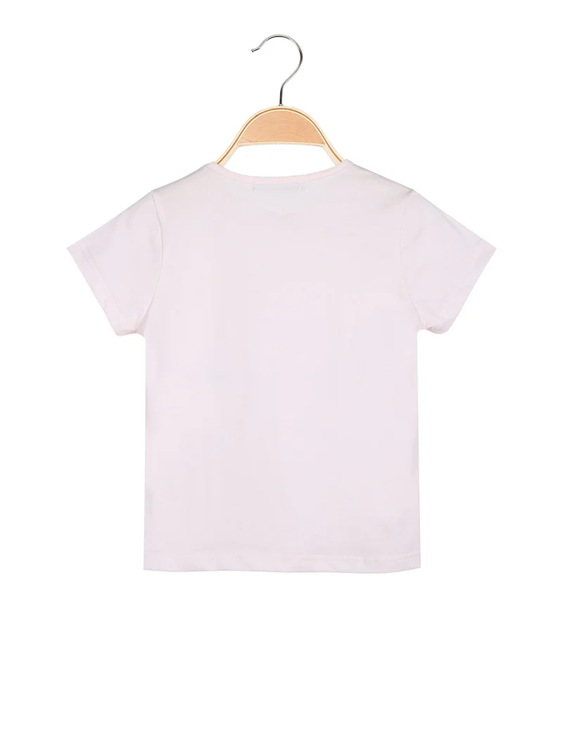 T-shirt da bambina in cotone con stampa disegno e strass - rosa