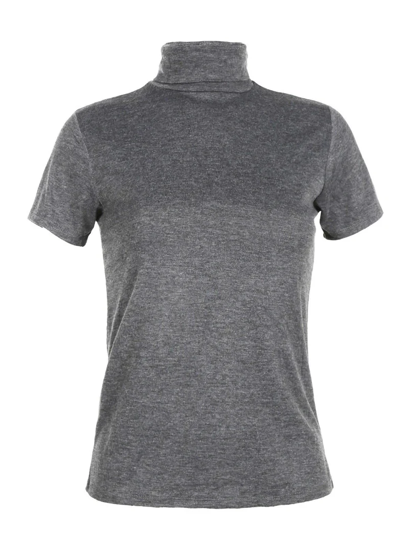T-shirt dolcevita da donna in tinta unita - grigio scuro