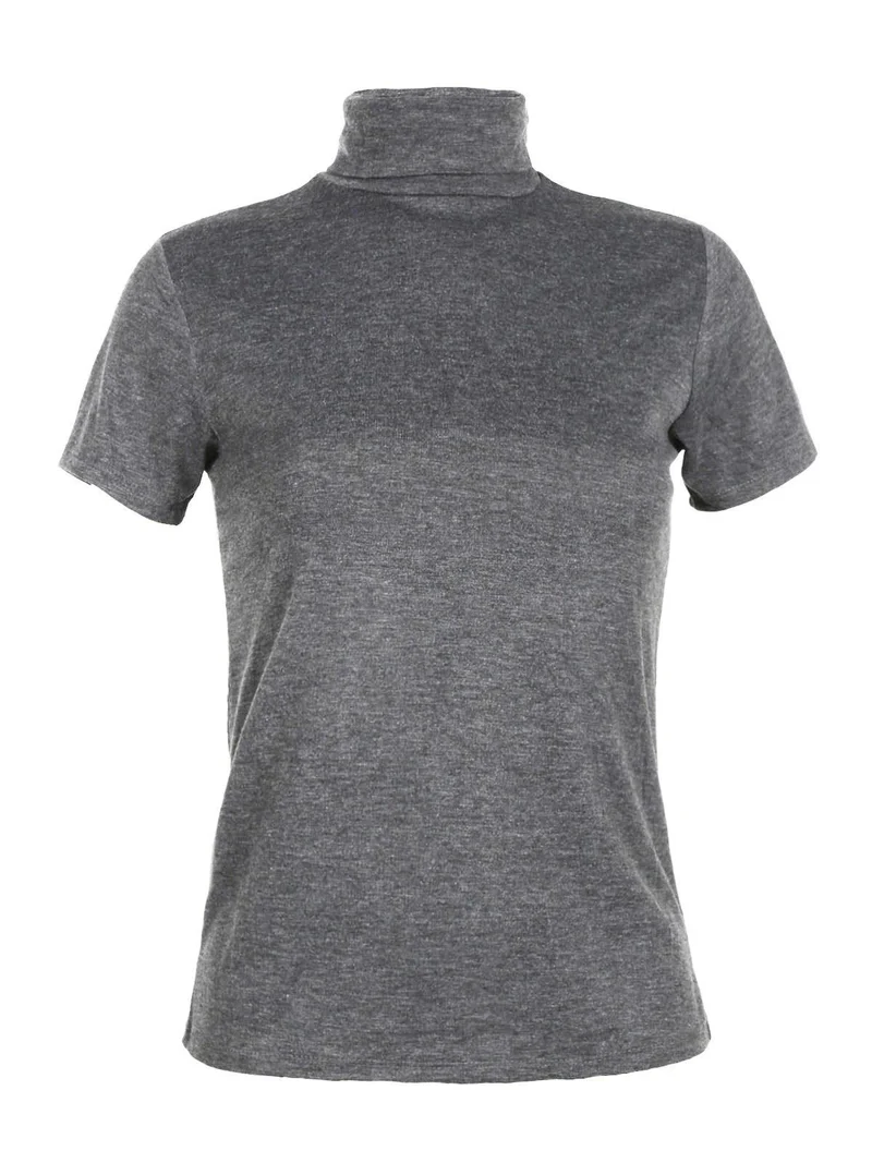 T-shirt dolcevita da donna in tinta unita - grigio scuro