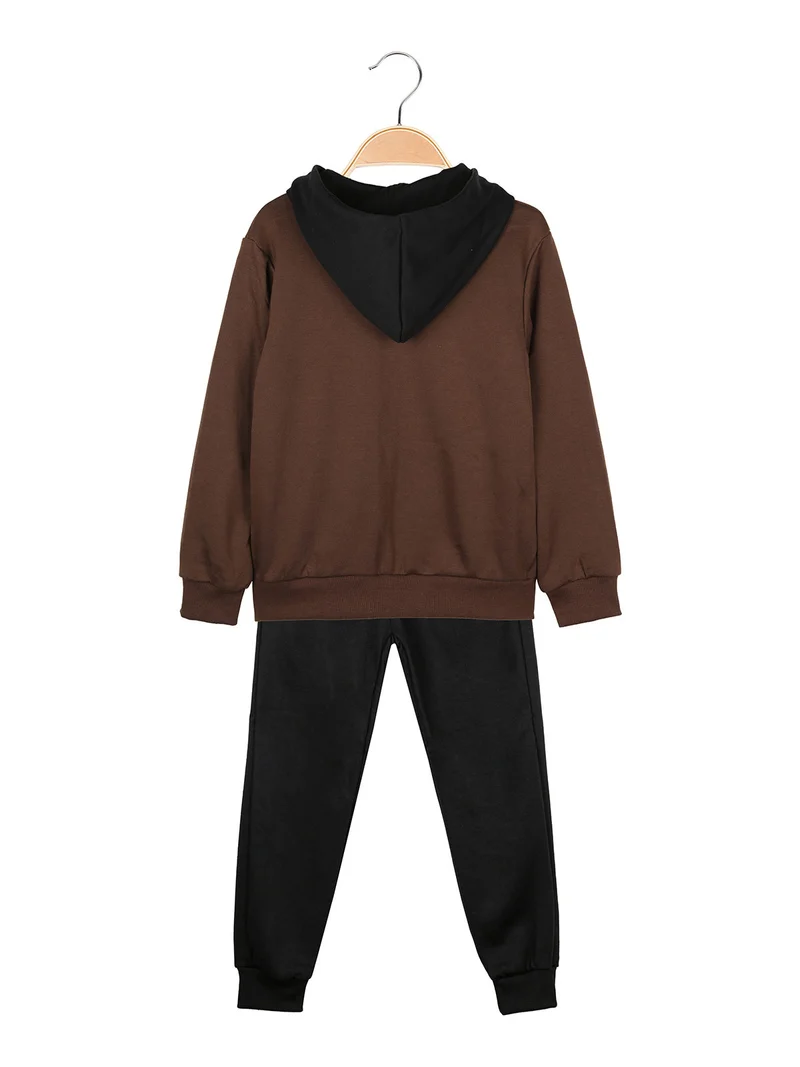 Completo 3 pezzi da bambino con cappuccio e zip - marrone