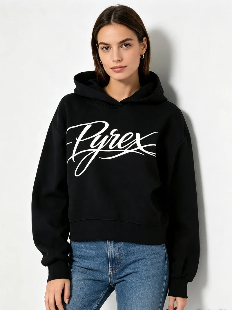 Felpa donna con cappuccio e spalle cadenti - nero