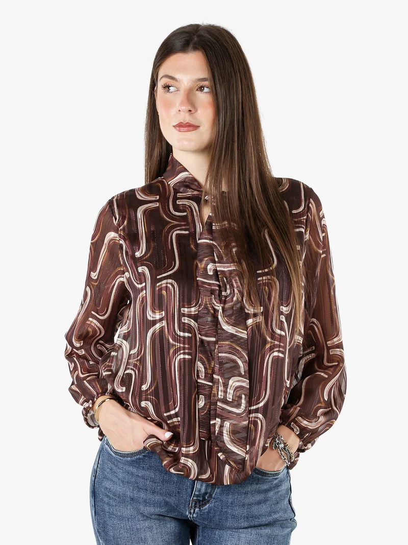 Blusa donna a maniche lunghe velate con lurex - moro