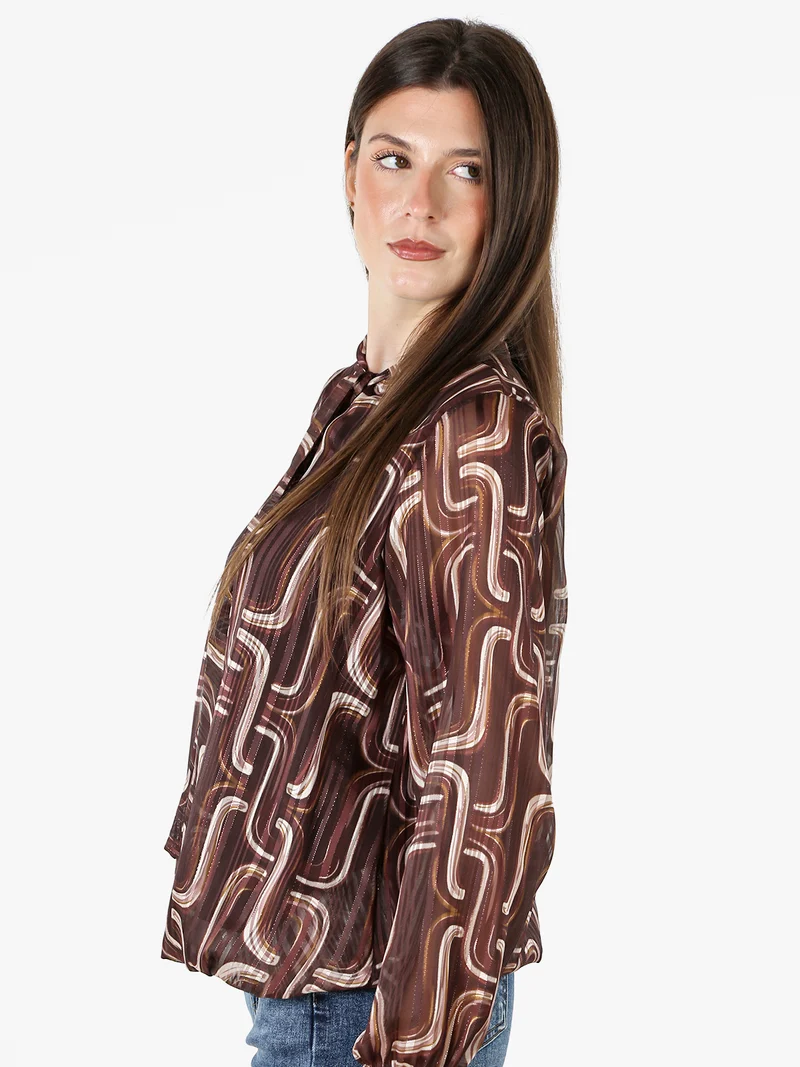Blusa donna a maniche lunghe velate con lurex - moro