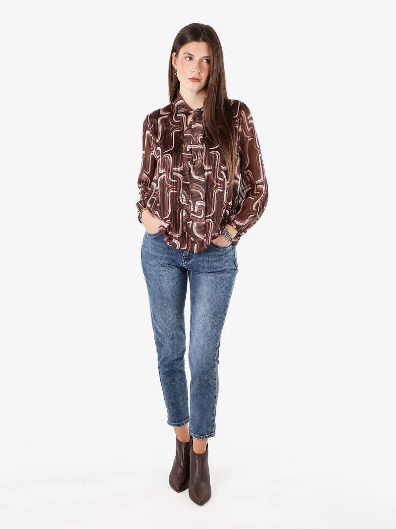 Blusa donna a maniche lunghe velate con lurex - moro