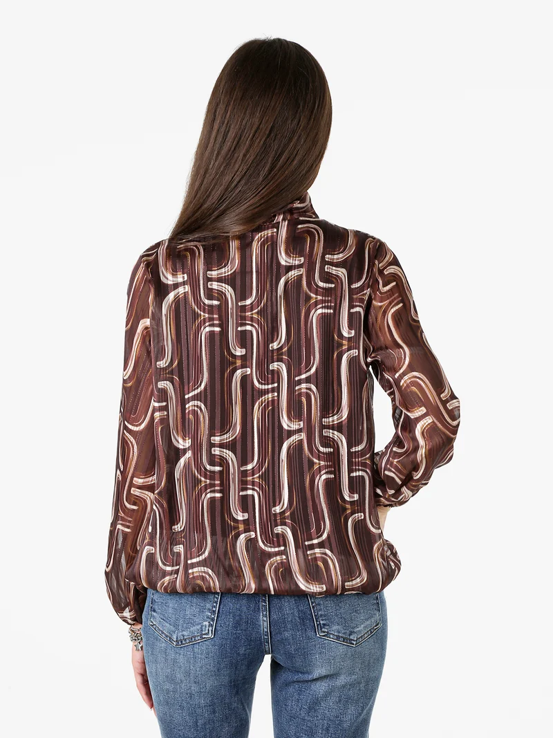 Blusa donna a maniche lunghe velate con lurex - moro