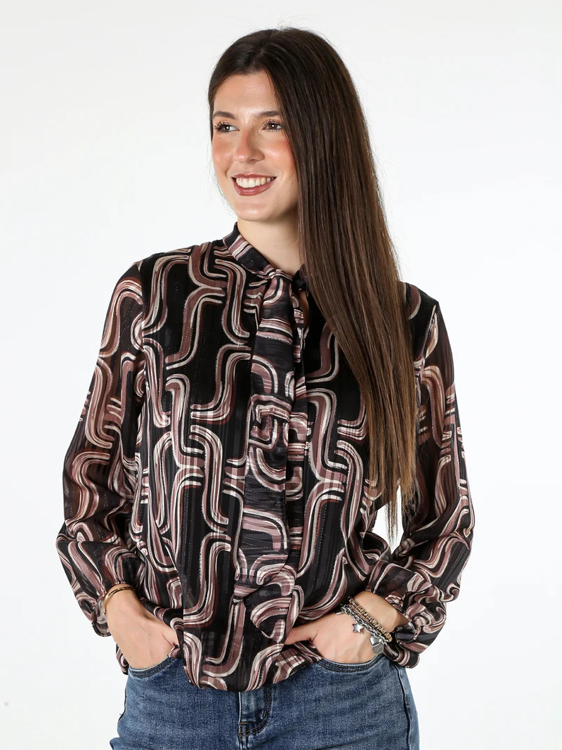 Blusa donna a maniche lunghe velate con lurex - nero