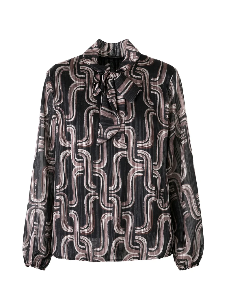Blusa donna a maniche lunghe velate con lurex - nero