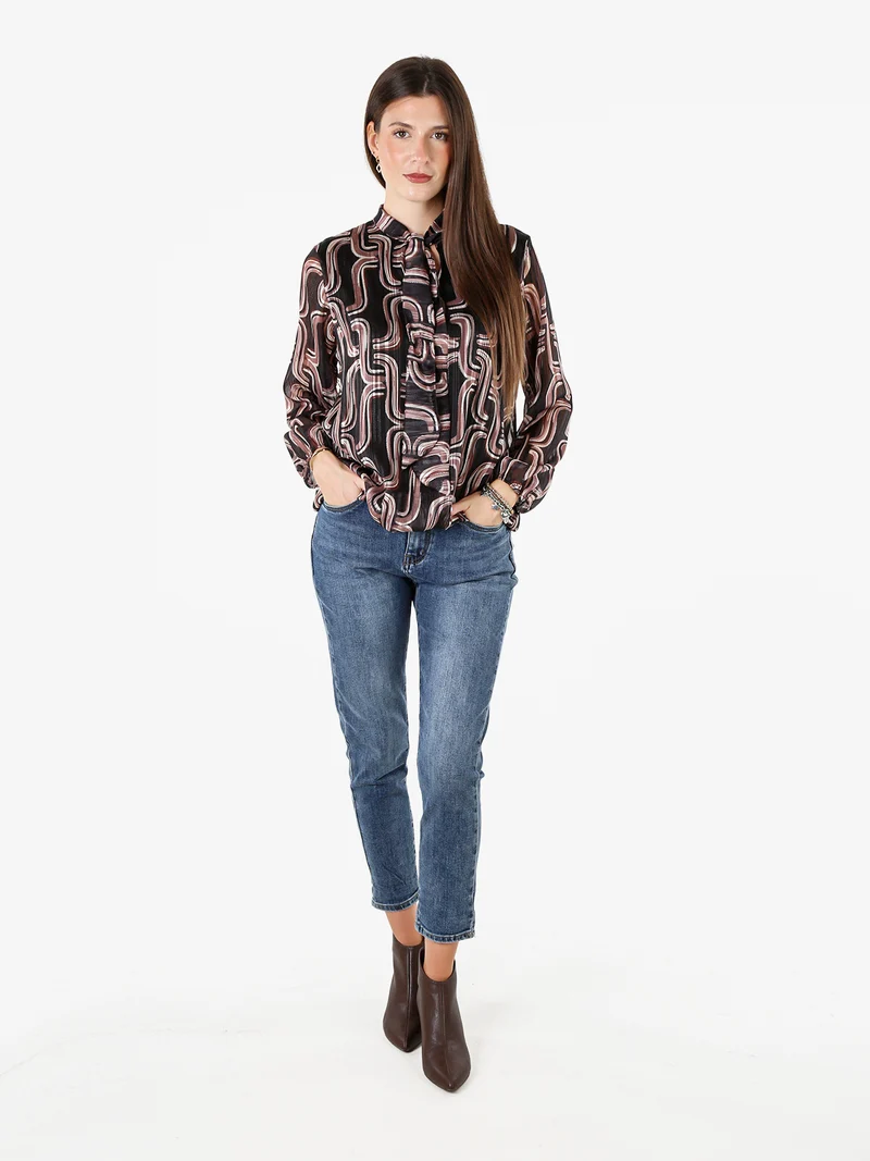 Blusa donna a maniche lunghe velate con lurex - nero