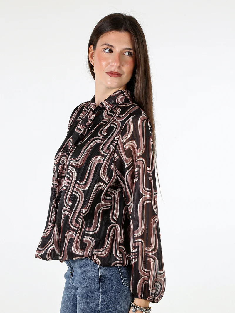 Blusa donna a maniche lunghe velate con lurex - nero