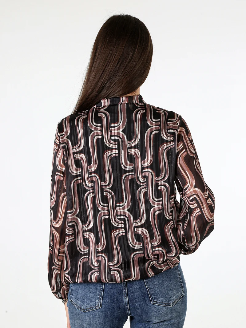 Blusa donna a maniche lunghe velate con lurex - nero
