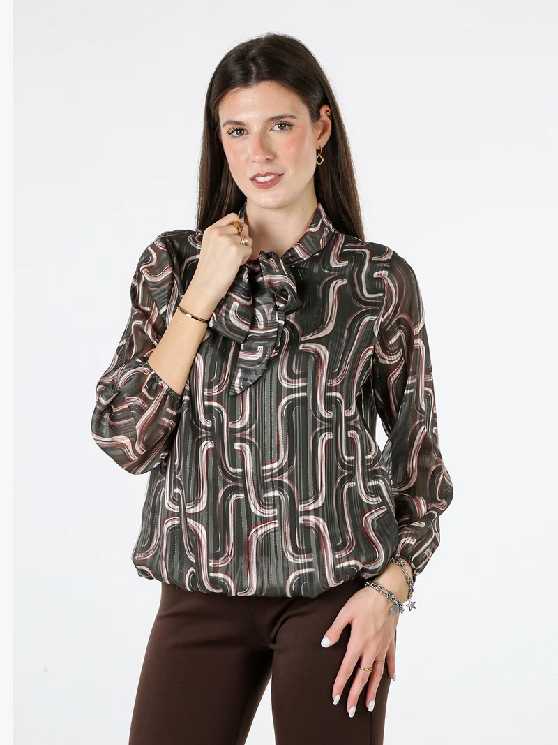 Blusa donna a maniche lunghe velate con lurex - verde
