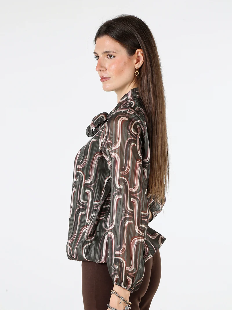 Blusa donna a maniche lunghe velate con lurex - verde