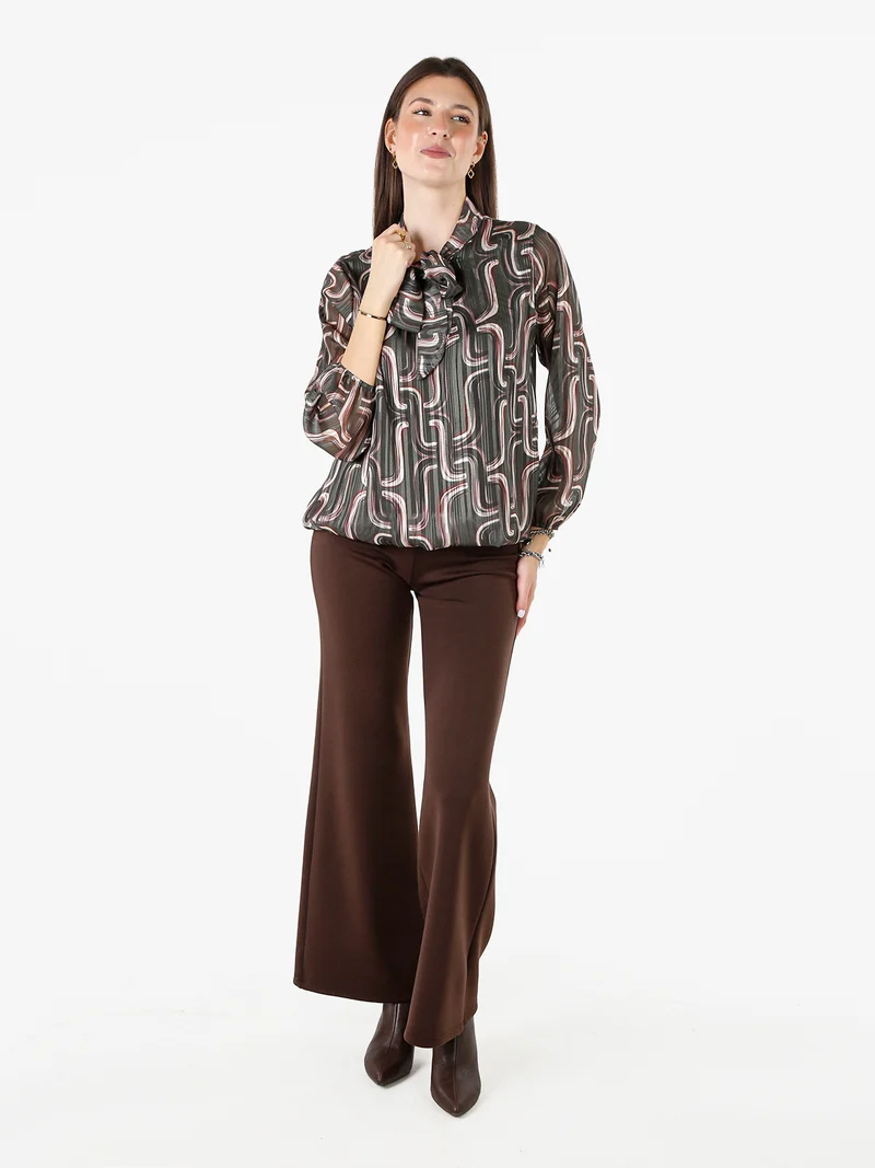 Blusa donna a maniche lunghe velate con lurex - verde