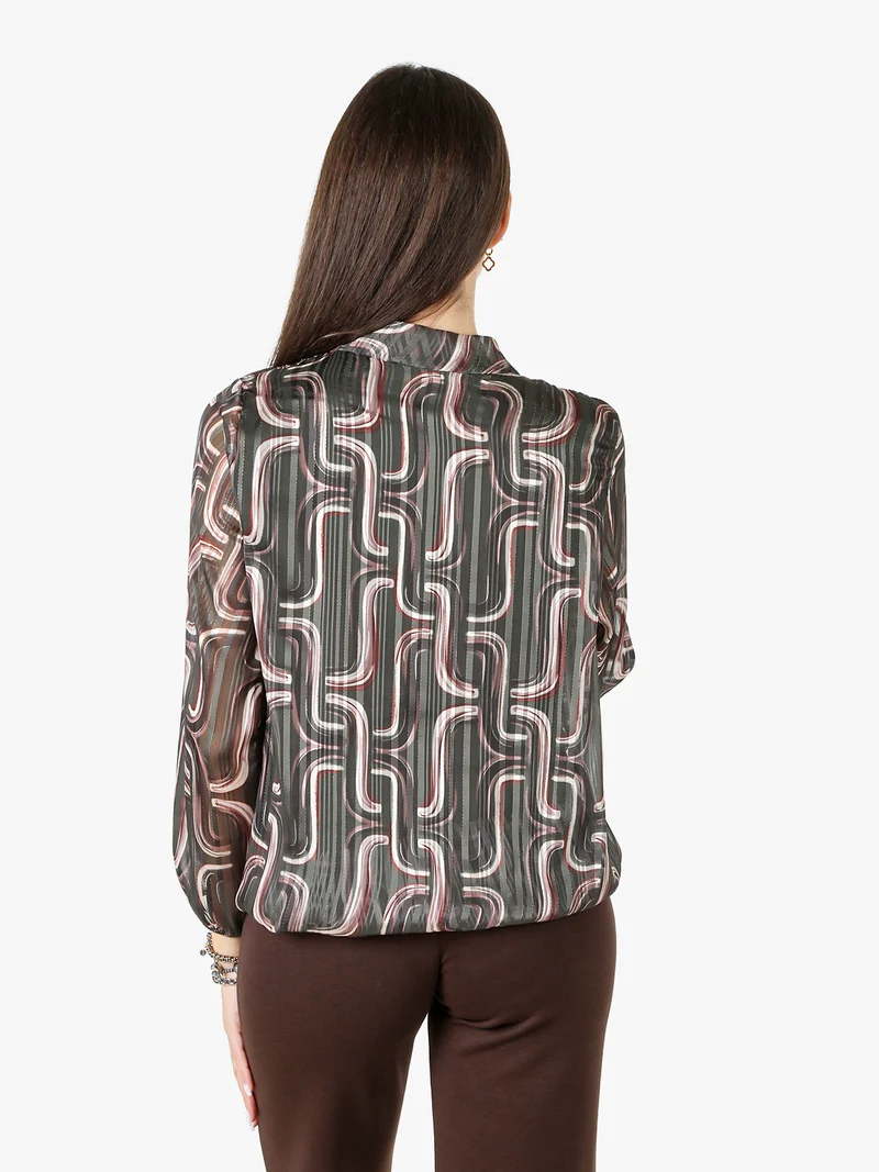 Blusa donna a maniche lunghe velate con lurex - verde