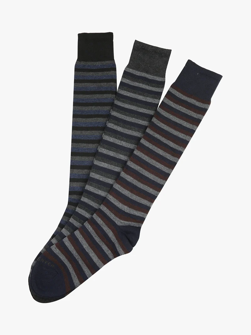 Confezione da 3 paia di calze lunghe da uomo a righe - blu scuro