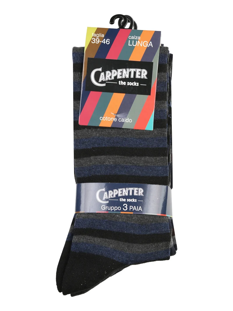 Confezione da 3 paia di calze lunghe da uomo a righe - blu scuro