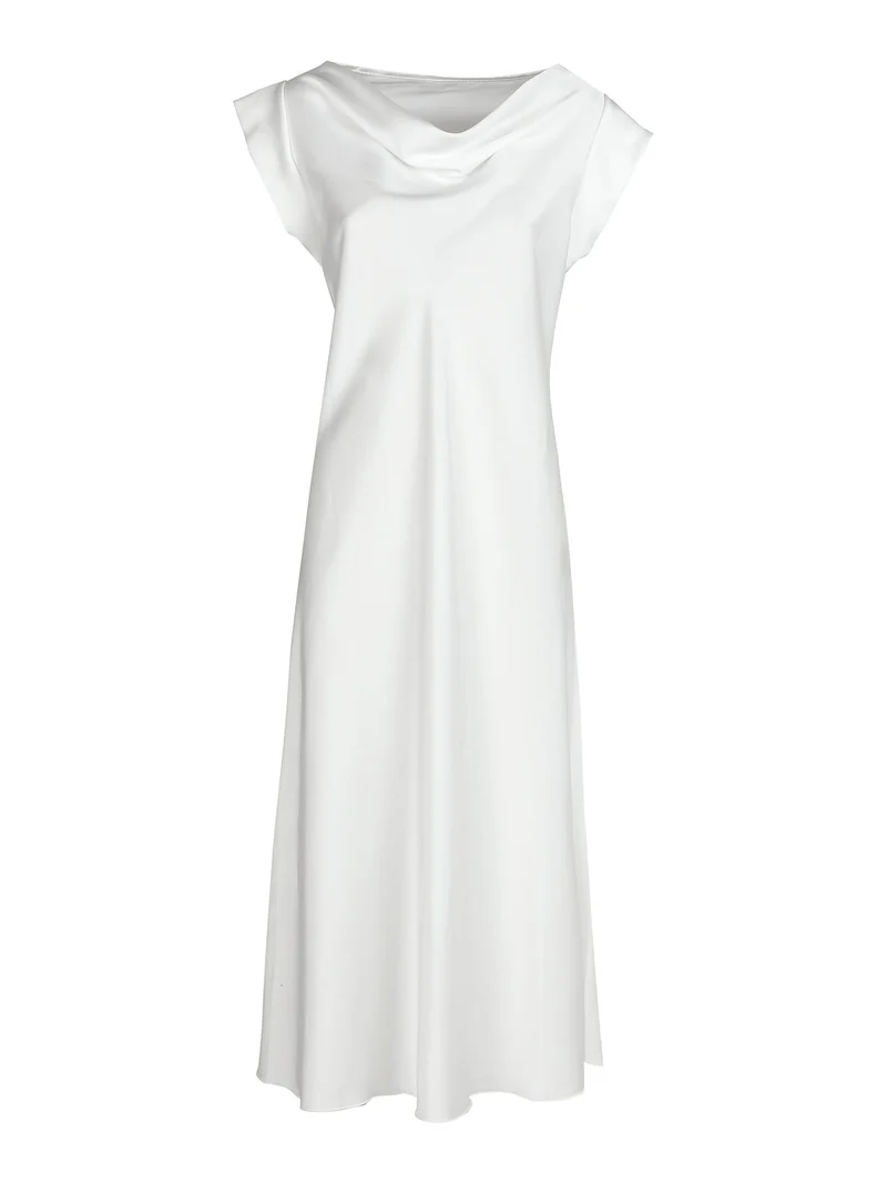 Abito lungo da donna senza maniche con scollo a cascata - bianco