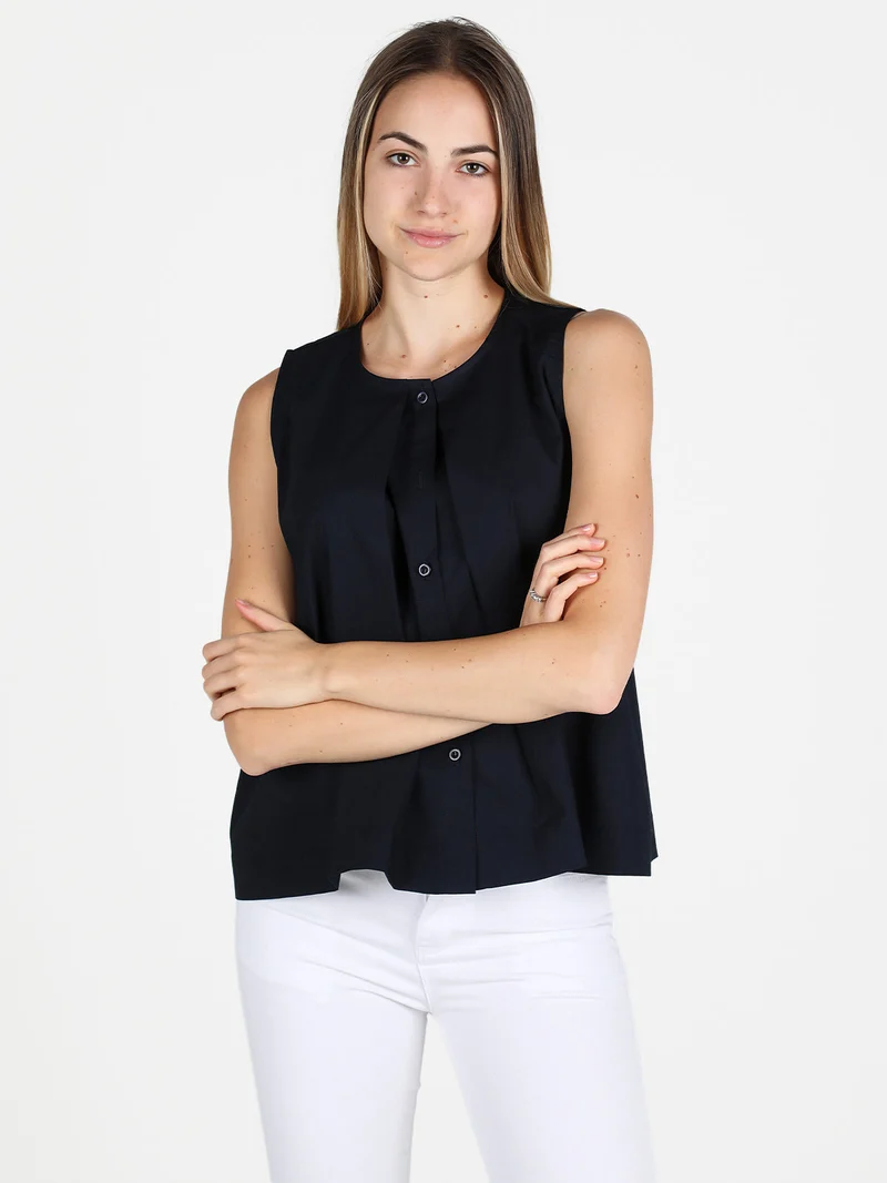 Camicia donna senza maniche in cotone - blu scuro