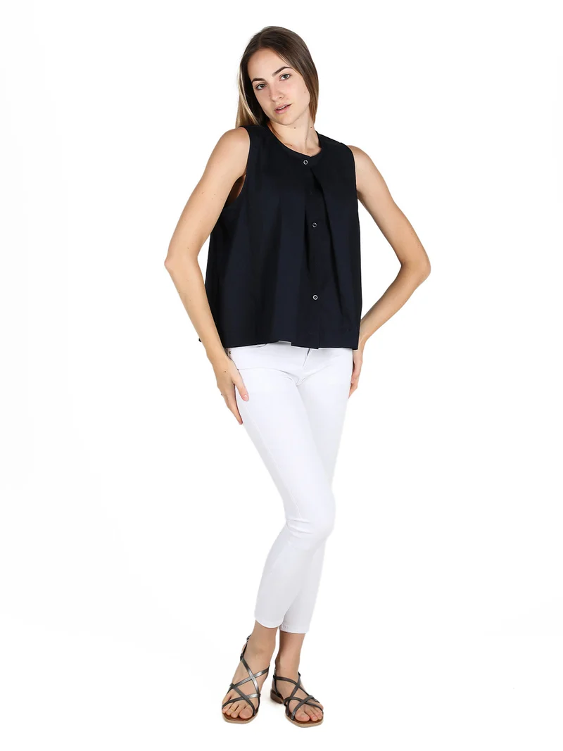 Camicia donna senza maniche in cotone - blu scuro