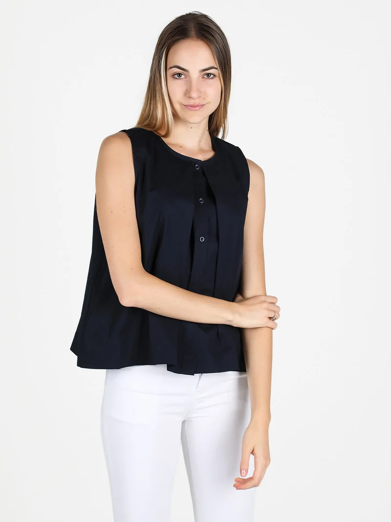 Camicia donna senza maniche in cotone - blu scuro