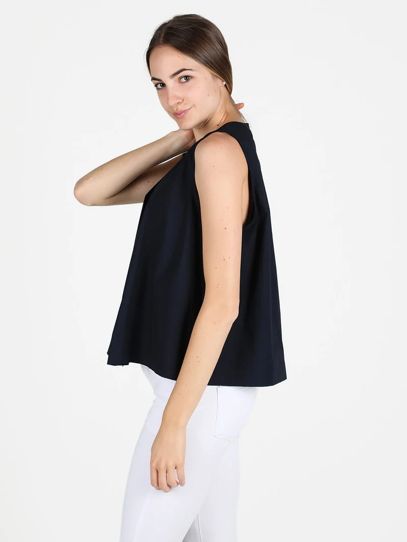 Camicia donna senza maniche in cotone - blu scuro