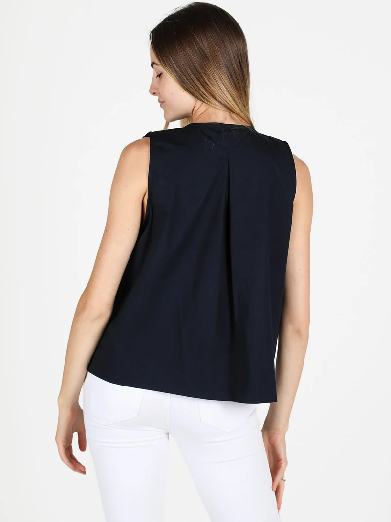 Camicia donna senza maniche in cotone - blu scuro