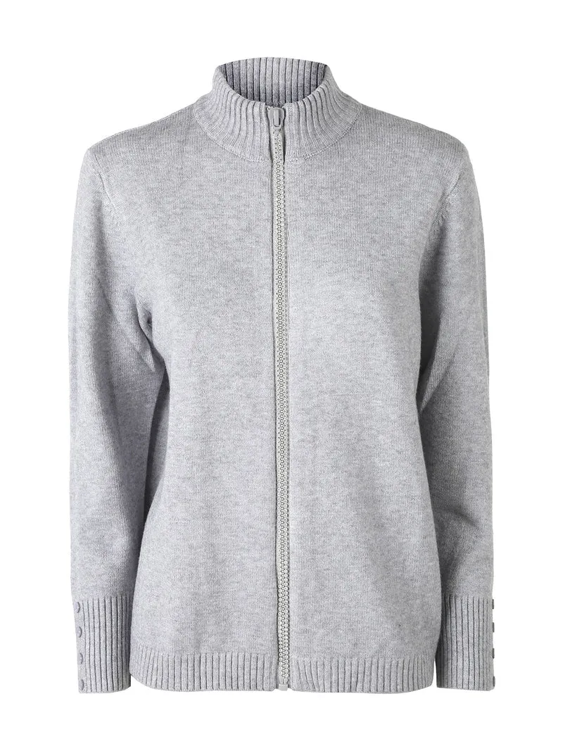 Cardigan in maglia da donna con zip di strass - grigio