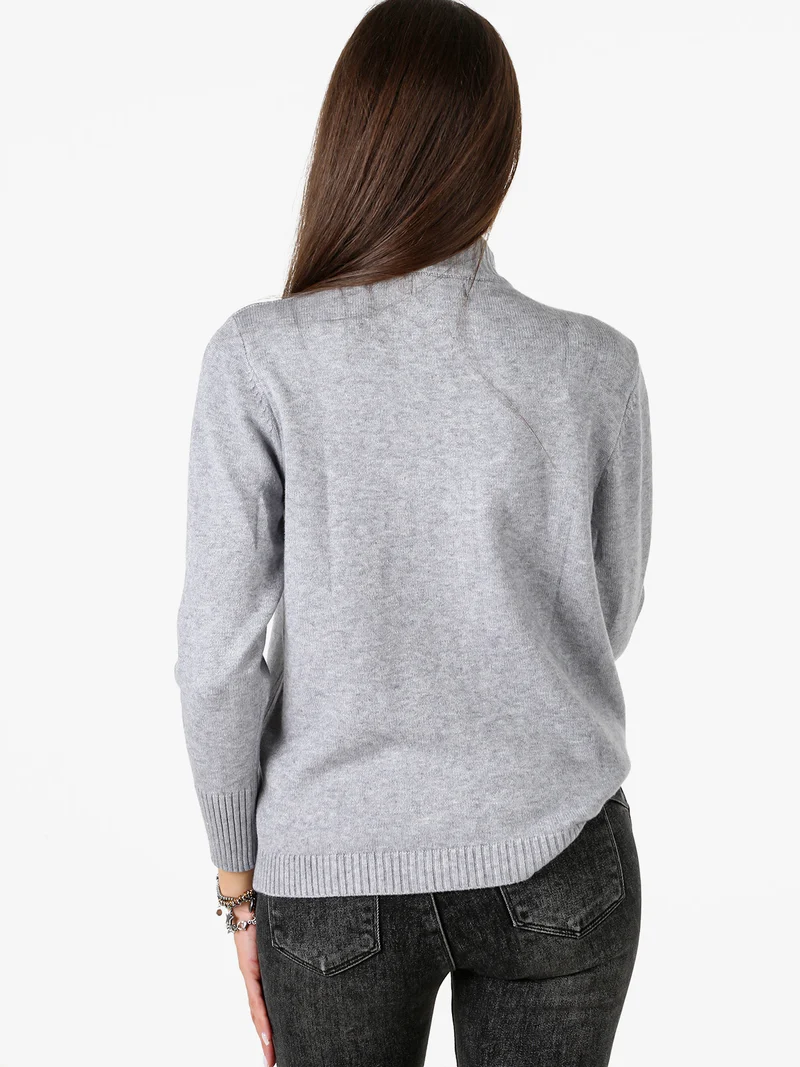 Cardigan in maglia da donna con zip di strass - grigio