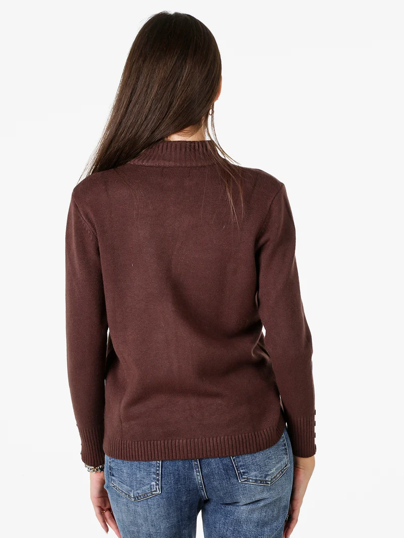Cardigan in maglia da donna con zip di strass - moro
