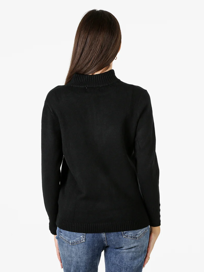 Cardigan in maglia da donna con zip di strass - nero