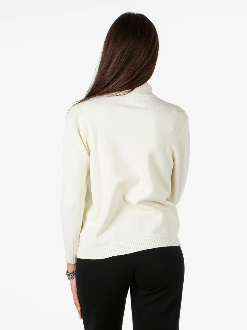 Cardigan in maglia da donna con zip di strass - panna