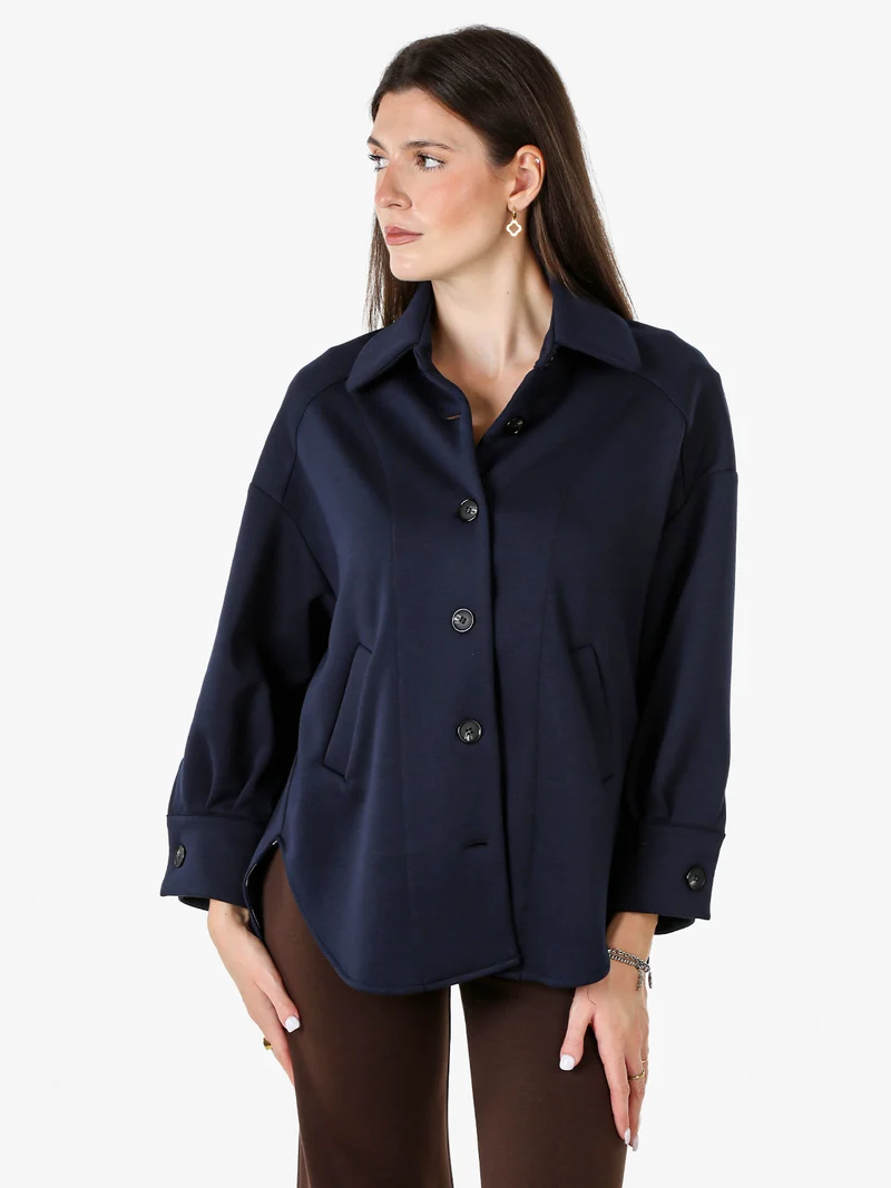 Giacca donna oversize in panno con bottoni - blu scuro