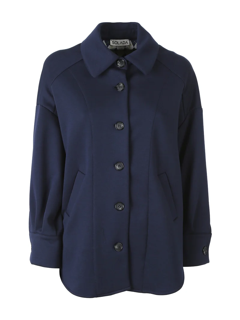 Giacca donna oversize in panno con bottoni - blu scuro