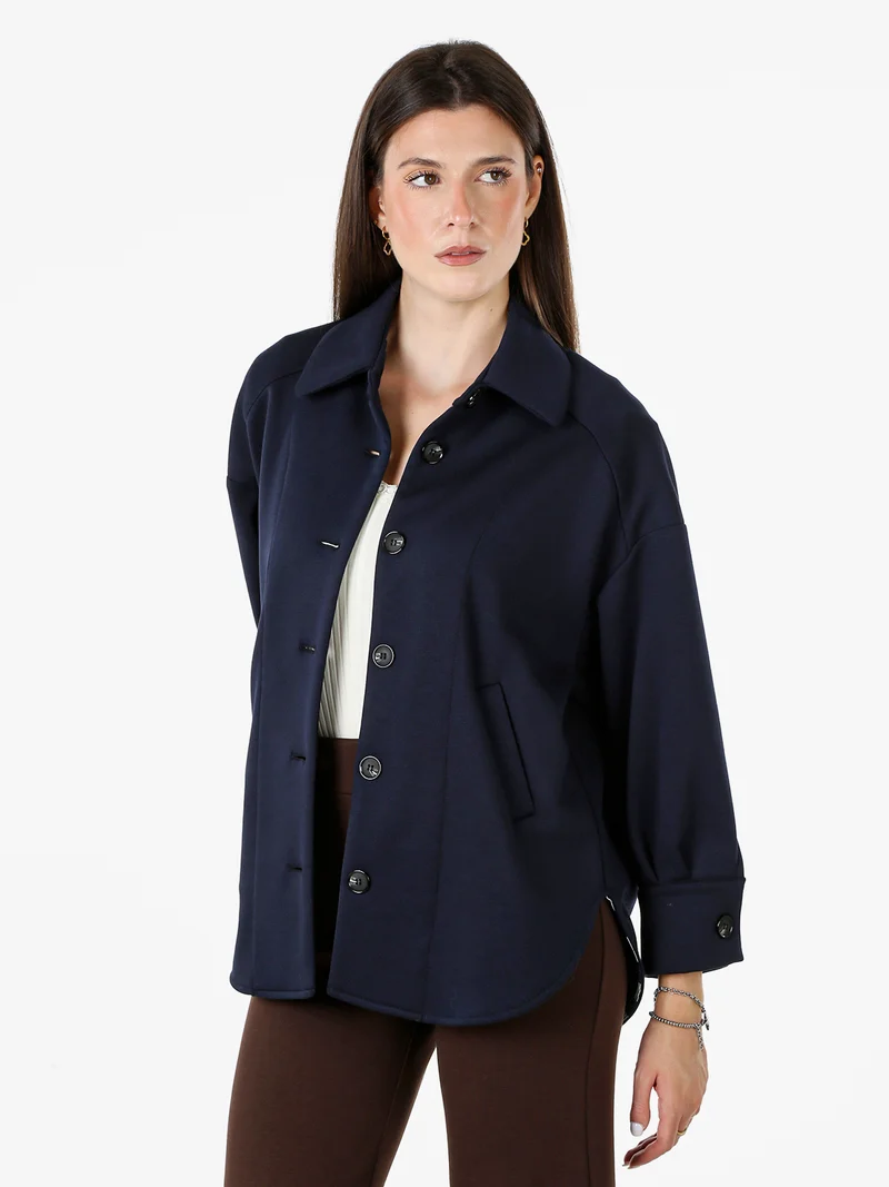 Giacca donna oversize in panno con bottoni - blu scuro