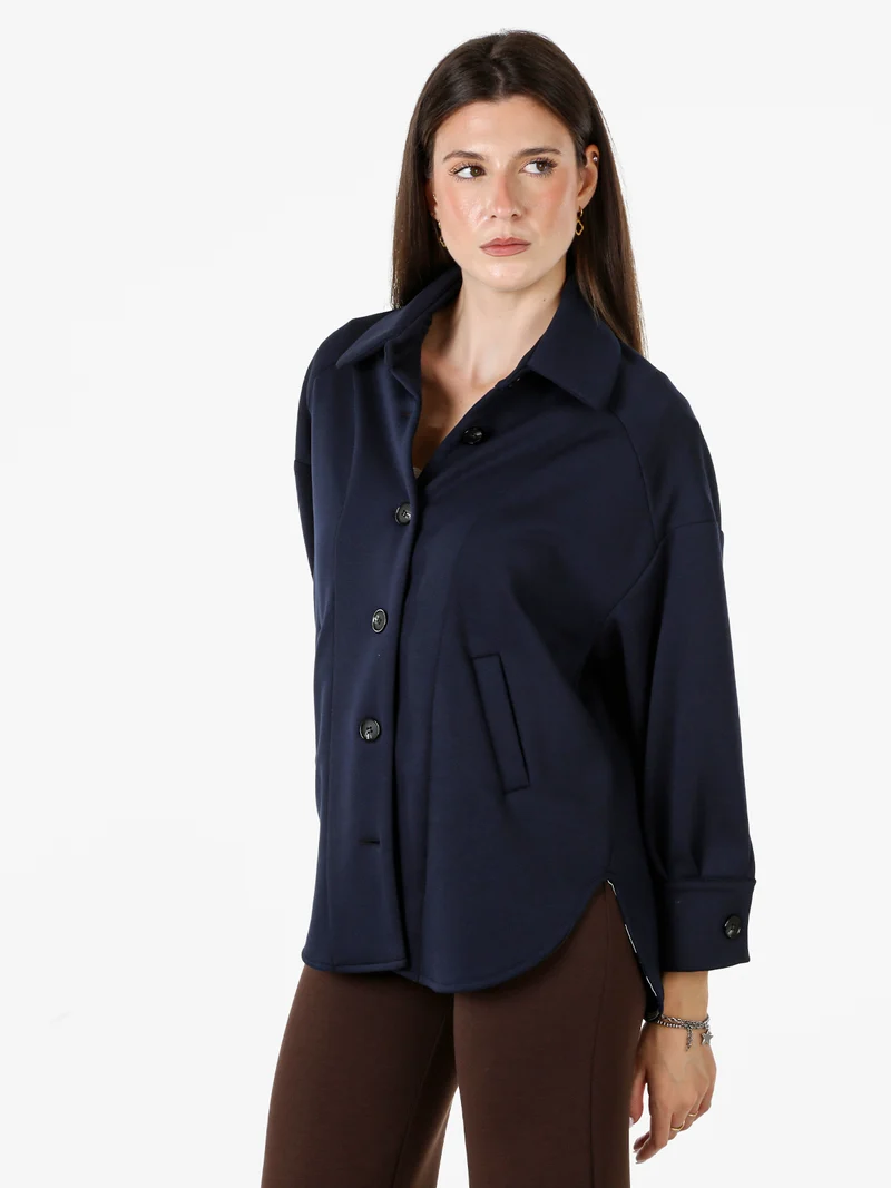Giacca donna oversize in panno con bottoni - blu scuro