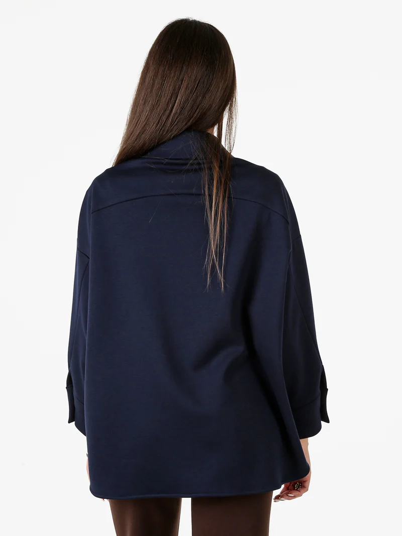 Giacca donna oversize in panno con bottoni - blu scuro