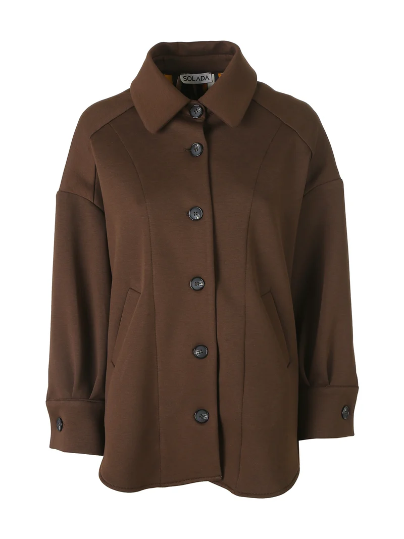 Giacca donna oversize in panno con bottoni - moro