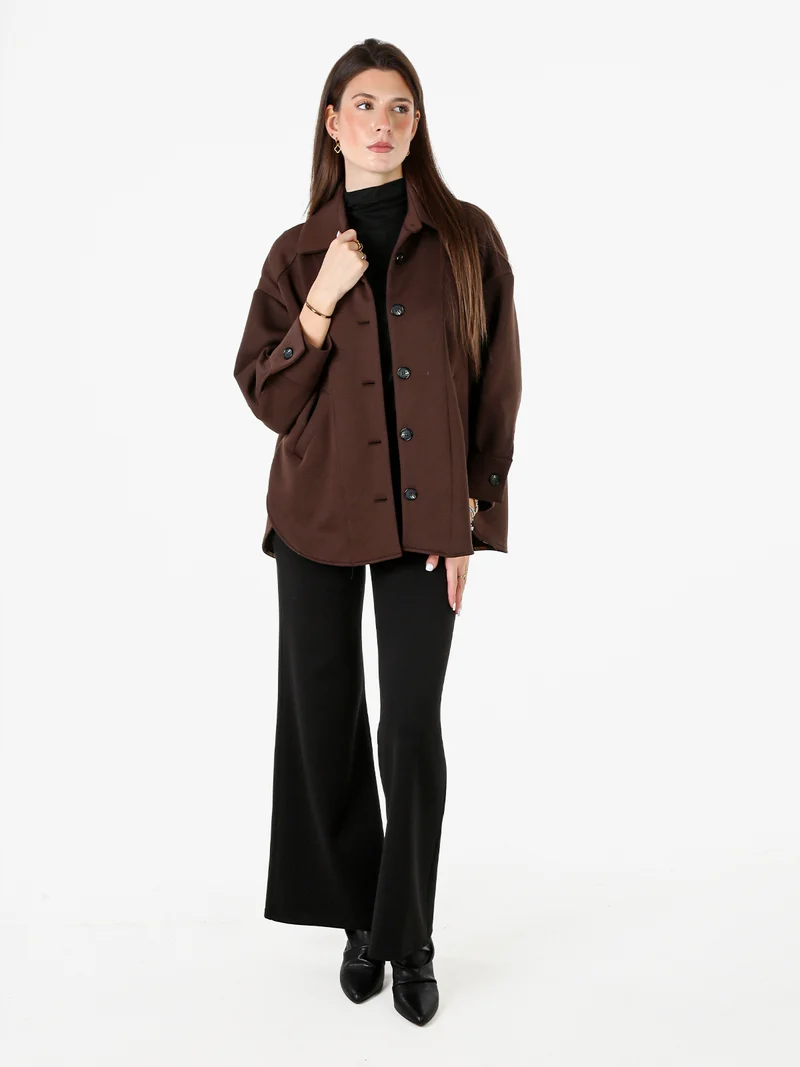 Giacca donna oversize in panno con bottoni - moro